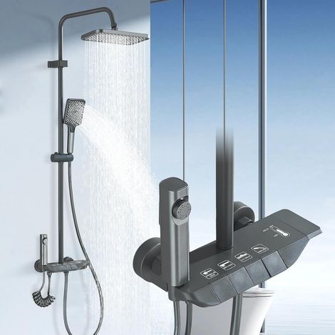 Colonne de Douche avec Mitigeur Système de Douche Réglable en Hauteur Ensemble de Douche 4 Modes avec Pommeau Carré et Douchette à Main (1/5)