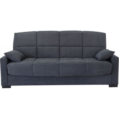 Canapé clic clac 3 places - Tissu gris - Matelas 17 cm - L223 x P96 x H 103 cm - MEGAN (1/5)
