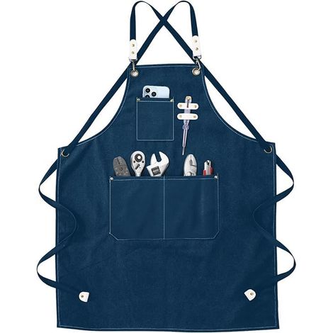 Tablier de Cuisine et de Travail en Toile, Réglable avec Bretelles Croisées et 3 Poches, Tablier Professionnel Multi-Usage pour Cuisine, Chef, Serveur, Bricolage, Jardin et Peinture (1/5)