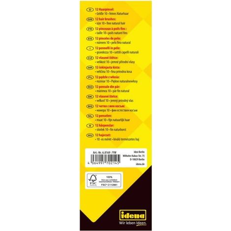 Lot de 12 pinceaux Idena taille 10 - manches bois FSC, virole aluminium (1/4)