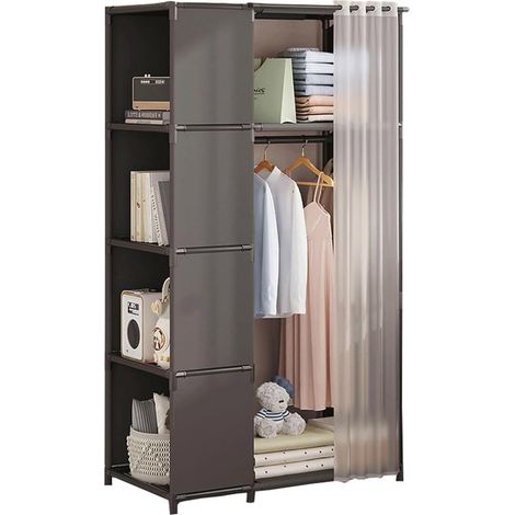 Simple Dustproof Wardrobe Storage Cabinet, Bedroom Clothes Hanging Organizer, Plastic Storage Cabinet (1/5)