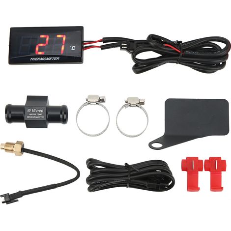 Jauge de température d'eau LCD 12V DC pour moto, écran fin à rétroéclairage rouge, avec raccord en T 16mm, indicateur universel pour motocyclette. (1/5)