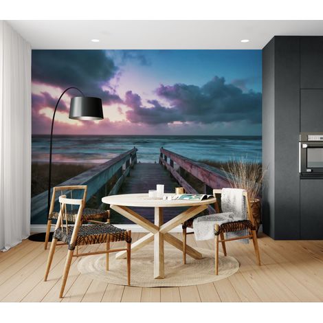 Papier peint Mer – passerelle au crépuscule - 150 x 250 cm (1/2)