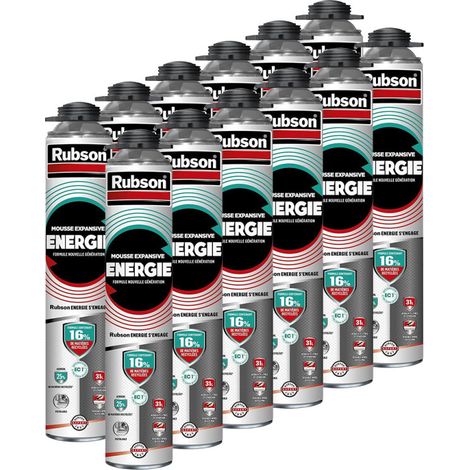 RUBSON Pack de 12 Mousses Expansives Énergie Pistolable Gris 750ml (1/5)