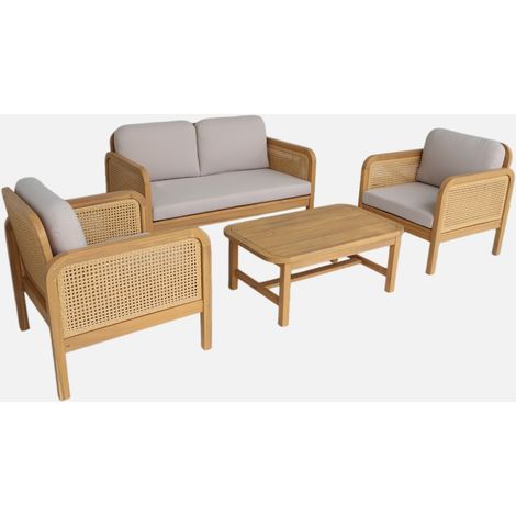 Conjunto de jardín de madera de acacia y rejilla, 4 plazas