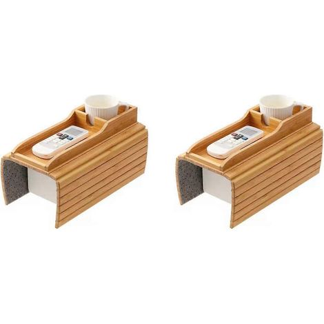 Deux porte-gobelets pour canapé, supports à boissons pour canapé, plateaux porte-gobelets en bambou naturel pour accoudoirs de canapé, tables d'appoint portables pour accoudoirs de canapé. (1/5)