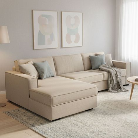 Talamo Italia Sofa cama Adima, Sofá de esquina, 100% Made in Italy, Sofá con apertura giratoria, Península contenedor izquierda, con reposabrazos delgados, Cm 260x95h90, Beige, con embalaje reforzado (1/5)