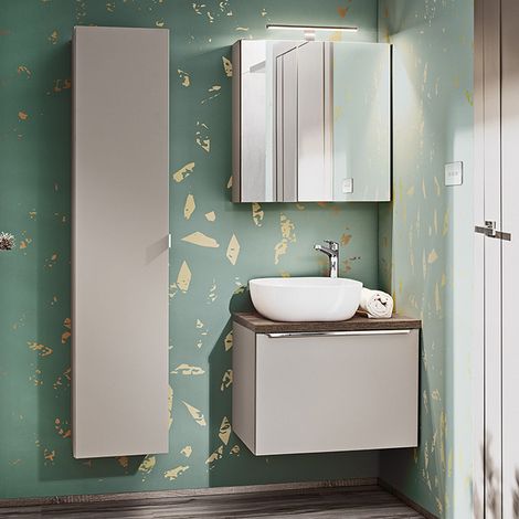 Éros Taupe, mobiletto singolo da 60 cm con piedistallo e mobile a muro