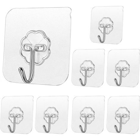 Set di 8 ganci adesivi da parete, 6 cm, accessorio per il bagno, porta asciugamani, gancio trasparente, casa e cucina (1/5)