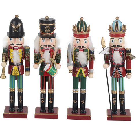 Jeffergarden Casse-noisette de nol en bois, 4 pièces, 30cm, soldats, sur support, décoration de maison, cadeau de nol (1/5)