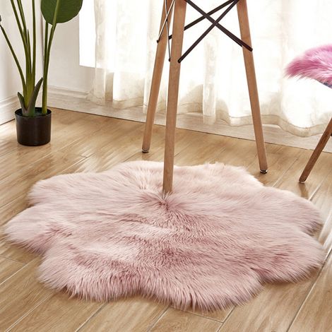Artificial Sheepskin Floral Fluffy Rug, Pink (1/5)