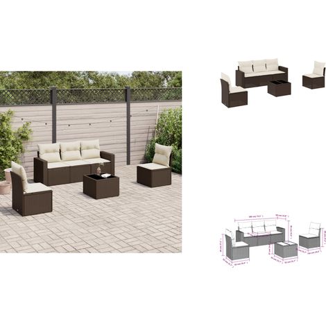 6-tlg. Garten-Sofagarnitur mit Kissen Braun Poly Rattan - Garten Sofagarnitur - Garten Sofagarnituren - Outdoor Sofagarnitur - Sofagarnitur Terrasse