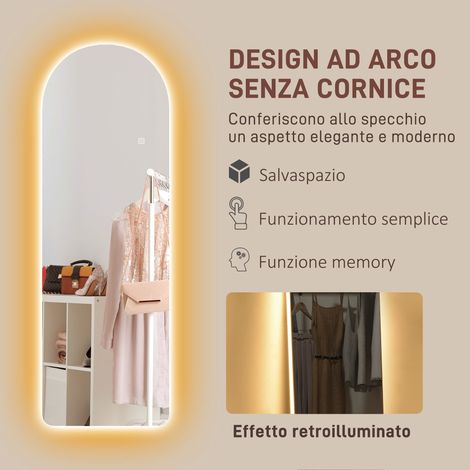 Miroir Mural LED Tactile Réglable, Forme Arc, Verre Trempé 120x40x3 cm, Luminosité Variable, Contrôle par Toucher (1/5)