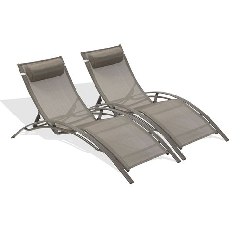 Dcb Garden – Lot de 2 bains de soleil empilables en aluminium – Dossier réglable 5 positions – Toile plastifiée résistante – Confortable têtière