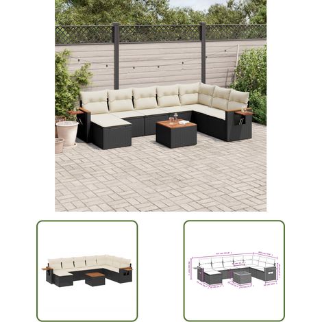 The Living Store Salon de jardin 9 pcs avec coussins noir résine tressée - Ensemble Salon De Jardin - Meuble Extérieur - Canapé Jardin - Résine Tressée - Rotin Synthétique (1/3)