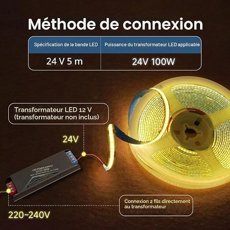 Ruban LED COB 12V, 10M bande LED COB Blanc 6000K Découpable Flexible 320LED/M Chambre Décoration de la Maison Alimentation (1/4)