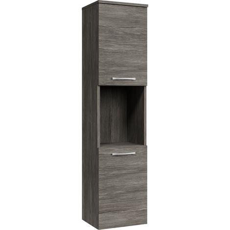 Badplaats Armadio Bagno Montreal 30 x 30 x 131 cm – Rovere Grigio – Colonna Sospesa con 2 Ante (1/4)