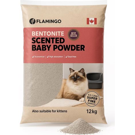 litière chat - 12kg pour 10 semaines - litière agglomérante - Parfum talc bébé - Haute absorption - Origine Canada - grains fins - convient également aux chatons - Pour 1 ou plusieurs chats (1/5)