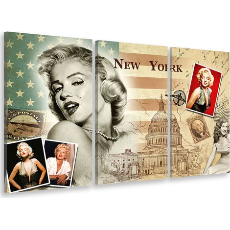 Tableau triptyque moderne collage marilyn usa - 90x60 cm (1/3)