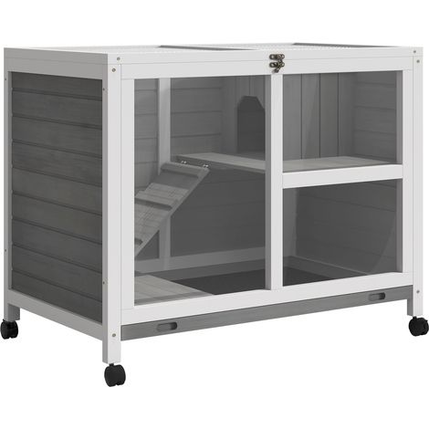 Conigliera a 2 piani per roditori 91,5 x 53,3 x 73 cm facile da pulire con ruote stile rustico in legno di abete grigio 210007890