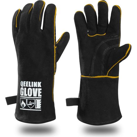 Leather Lined Welding Gloves Heat Resistant and Wear Resistant With Flame Retardant Seams for Welding/Fireplace/Barbecue/Gardening/Work (1/5)