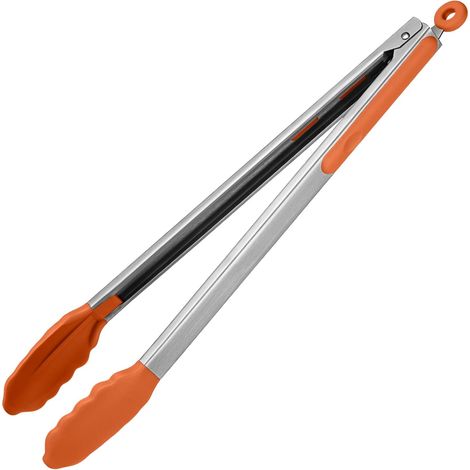 41 cm 315 ℃ Pince de cuisine en silicone résistant à la chaleur avec embouts en caoutchouc antiadhésif hermétiquement scellés et poignée en acier revêtue de silicone pour servir (Rouge) (1/5)