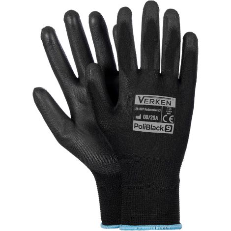 GUANTES DE TRABAJO DE PROTECCI脫N FUERTES POLIBLACK 10(XL) NEGRO PRECISION VERKEN