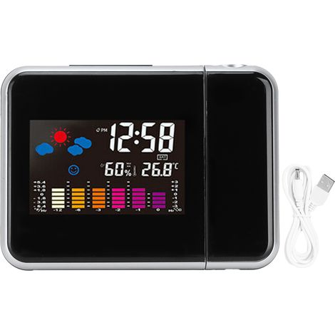 Réveil Projecteur Numérique avec Écran Couleur LCD, Projection Plafond/Mur, Affichage Température Humidité, Fonction Snooze, Alimentation USB ou Piles AAA (1/5)
