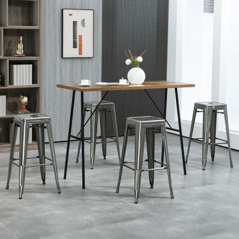 Lot de 4 tabourets de bar industriel empilables hauteur assise 76 cm métal argent (1/5)