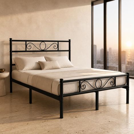 Struttura Letto Matrimoniale In Acciaio Al Carbonio Con Decorazione Rete A Doghe Metalliche Per Camera Da Letto Stanza Ospiti Design Elegante Minimal 207 X 162 X 88.5 Cm - Colore: Nero (1/5)