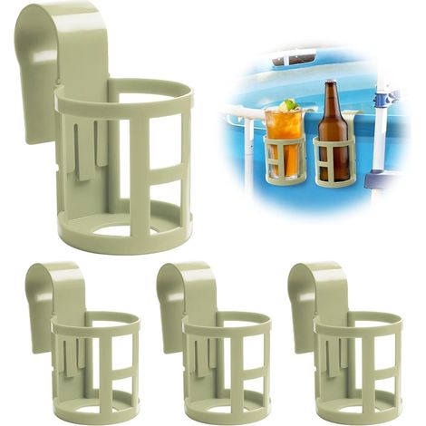 Ensemble de 4 porte-gobelets de piscine, porte-bières de bord de piscine, porte-gobelets suspendus multifonctionnels en plastique pour boissons (kaki) (1/5)