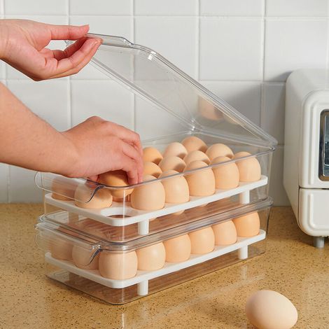 Egg Holder for Refrigerator, Stackable Plastic Egg Tray with Lid, Egg Storage Container for Refrigerator，31.2cm16cm7.8cm (1/5)