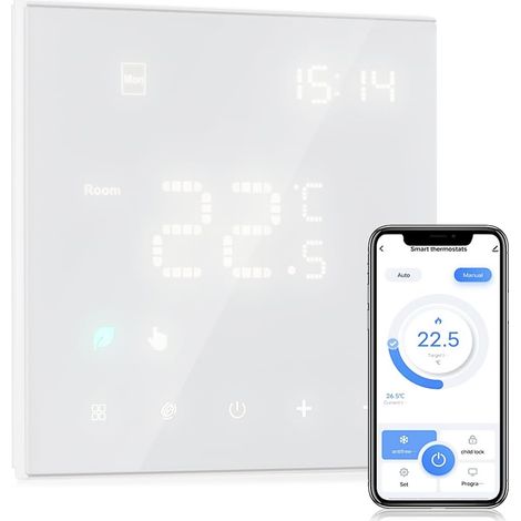 Termostato inteligente Tuya para radiadores eléctricos, programable con wifi, de pared, 16 A, blanco