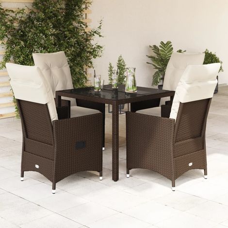 vidaXL 5-tlg. Garten-Essgruppe mit Kissen Braun Poly Rattan (1/5)