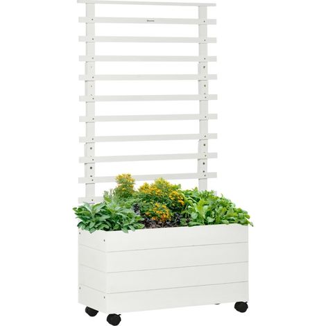 Bac à fleurs avec treillis et roulettes, jardinière surélevée en bois blanc pour plantes grimpantes, terrasse, jardin ou balcon, de CHICFURN (1/5)
