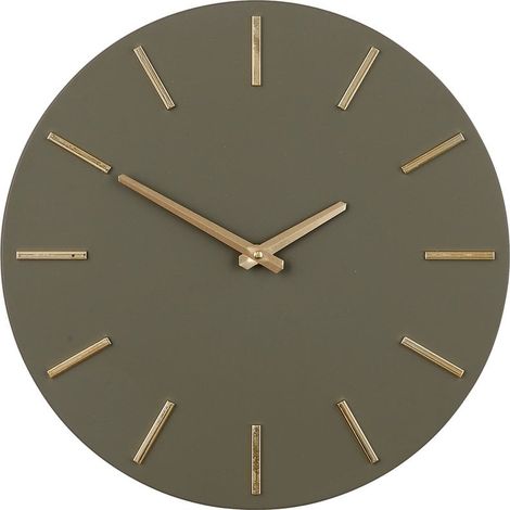 Horloge murale ronde en aluminium marron foncé et vert avec aiguilles dorées 35,5 cm - PANGIVO (1/4)