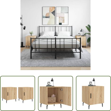 vidaXL Nachttisch Sonoma-Eiche - Nachttische 2 Stk. Sonoma-Eiche 40x40x50 cm Holzwerkstoff (1/5)