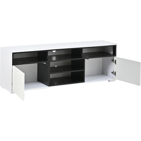Meuble TV LED moderne 150 × 35 × 50 cm en panneau mélaminé laqué avec rangement, adapté aux petits salons (1/5)