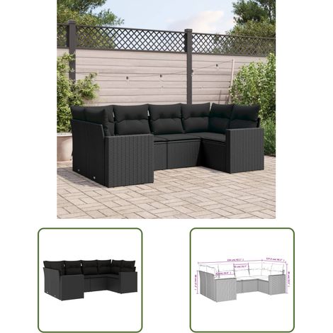 The Living Store 6-tlg. Garten-Sofagarnitur mit Kissen Schwarz Poly Rattan - Gartensorgsgarnitur - Outdoor Möbel - Lounge Set - Rattan Sofa - Gartenstuhl (1/3)