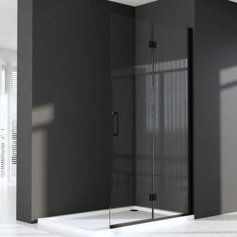 Schwarzer Walk in Duschwand 90x195 cm Walk in Duschabtrennung Faltbar Duschwand für Dusche Faltwand Drehfalttür Duschtrennwand Glaswand, 6mm Nano Beschichtung ESG-Sicherheitsglas