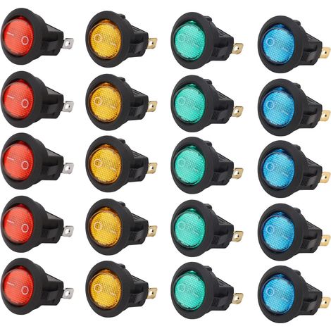Lot de 20 interrupteurs à bascule ronds pour LED, 3 broches, 2 positions, 20 mm, pour éclairage LED de voiture, 12 V (1/5)