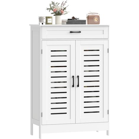 Armoire à chaussures 2 portes persiennes 20 paires tiroir étagères réglables blanc