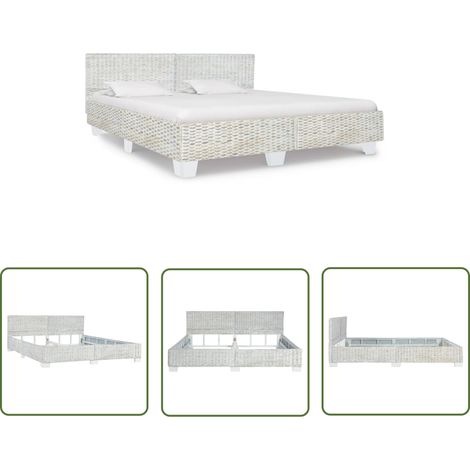 The Living Store Cadre de lit sans matelas Gris Rotin naturel 180x200 cm - Lit En Rotin - Cadre De Lit Rotin - Lit Double - Lit 180x200 - Chambre Exotique (1/5)