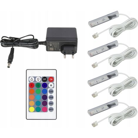 Clip LED RGB a 4 punti per ripiano in vetro SET COMPLETO Cavo bianco (1/5)