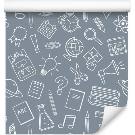 Papier peint Fournitures scolaires Bleu et Gris clair 50x1000 cm (1/5)