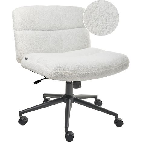 Silla de escritorio para oficina en casa tapizada en bouclé sin reposabrazos asiento neumático base giratoria inclinable blanco Catlin
