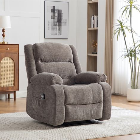 Fauteuil Relax Électrique - Aide au Levage, Massage Vibrant & Chaleur - Dossier Inclinable, Porte-Gobelets - Chenille Gris (1/5)