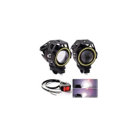 Feux additionnels LED jaunes pour moto, antibrouillards ronds U7, phares avant pour voiture et moto, 1 mode, lampe LED universelle 12V/24V.-Crezuo