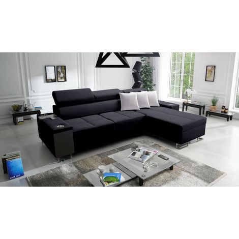 Bequemes Ecksofa mit Schlaffunktion MORENA I MAXI Sawana Schwarz Rechts (1/5)