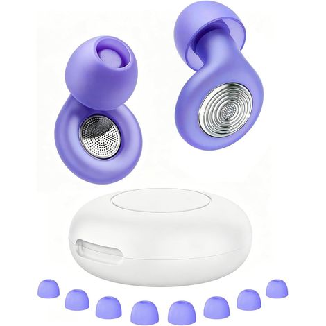 Bouchon D'oreille Pour Dormir, Anti-Bruit 45dB Boule Quies, Bouchons Réutilisables en Silicone Souple et Ergonomiques, Adaptés Pour Dormir/Voyager/Se Concentrer/Concert, 4 Tailles (XS/S/M/L), violet (1/5)